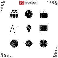 Group of 9 Solid Glyphs Signs and Symbols for frame navigation pumpkin location distance Editable Vector Design Elements