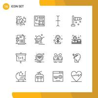 paquete de 16 signos y símbolos de contornos modernos para medios impresos web, como lista de recetas, dirección de enfermedad web, elementos de diseño de vectores editables