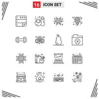 Group of 16 Outlines Signs and Symbols for training gym brain signal light Editable Vector Design Elements