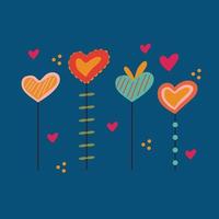 Romantic card for Valentine's Day. Square templates with heart-shaped candies on sticks. Vector illustration on a bright blue background.