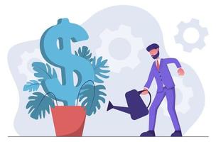 Financial investments. The businessman is watering the money tree vector