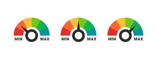 Indicator icons. Efficiency meter. Risk meter. Performance measurement. Customer satisfaction. Vector illustration