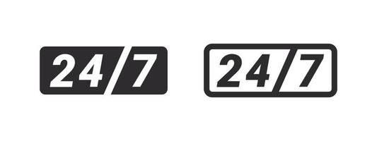 24 hour assistance icons. 24 hours 7 days in week support icons. Support service signs. Vector images