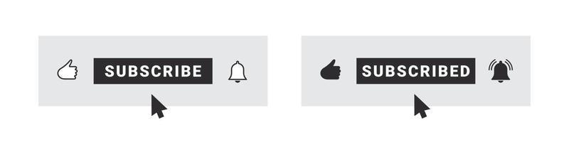 Botones de suscripción y campanas de notificación. iconos conceptuales de la interfaz de las redes sociales. Imágenes de vectores