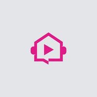 Play button with house logo design vector template