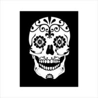 vector de cráneo mexicano con patrón. bosquejo del diseño del tatuaje del cráneo del estilo del tatuaje de la vieja escuela. ilustración en blanco y negro. ilustración de calavera mexicana