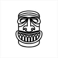 silueta del icono del ídolo tiki. ilustración simple de un ícono de ídolo tiki para diseño web aislado en un fondo blanco, máscara de madera tribal tiki, planta exótica tropical y tablero de bambú. Hawai tradicional vector