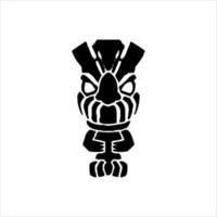 Silhouette of Tiki idol icon. Simple illustration of a tiki idol icon for web design isolated on a white background, Tiki tribal wooden mask, tropical exotic plant and bamboo board. Traditional Hawaii vector