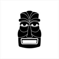 silueta del icono del ídolo tiki. ilustración simple de un ícono de ídolo tiki para diseño web aislado en un fondo blanco, máscara de madera tribal tiki, planta exótica tropical y tablero de bambú. Hawai tradicional vector