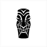 silueta del icono del ídolo tiki. ilustración simple de un ícono de ídolo tiki para diseño web aislado en un fondo blanco, máscara de madera tribal tiki, planta exótica tropical y tablero de bambú. Hawai tradicional vector