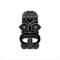 Silhouette of Tiki idol icon. Simple illustration of a tiki idol icon for web design isolated on a white background, Tiki tribal wooden mask, tropical exotic plant and bamboo board. Traditional Hawaii vector