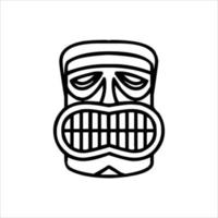 silueta del icono del ídolo tiki. ilustración simple de un ícono de ídolo tiki para diseño web aislado en un fondo blanco, máscara de madera tribal tiki, planta exótica tropical y tablero de bambú. Hawai tradicional vector