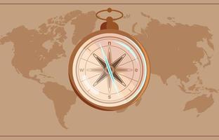 Isolated brown compass symbol flat style and with the image of the directions compass on world map background flat vector illustration.