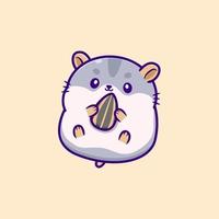 Cute Hamster Eating Sunflower Seed Cartoon Vector Icon Illustration. Animal Food Icon Concept Isolated Premium Vector. Flat Cartoon Style