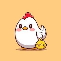 gallina con ilustración de icono de vector de dibujos animados de pollito. concepto de icono de amor animal vector premium aislado. estilo de dibujos animados plana