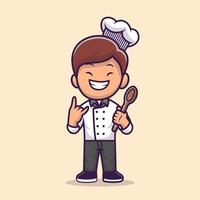 Cute Astronaut Chef Cooking Cartoon Vector Icon Illustration. Science Food Icon Concept Isolated Premium Vector. Flat Cartoon Style