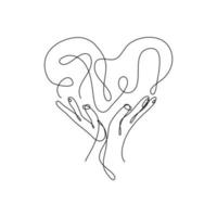 Heart Shaped Hand Draw One Continuous Line. Valentines day concept. Love Minimalist Contour Art. Vector illustration. suitable for wall art, decorations, t-shirts, mugs