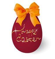 Easter poster and banner template with Easter egg and bow on white background. Calligraphic inscription. Vector illustration. Trendy design for greeting card or invitation