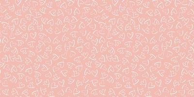 Seamless vector pattern with small hearts. Vector repeating texture with white linear heart on pink background. Repeatable backdrop with hand drawn tiny hearts.