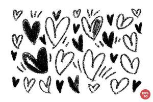 Set of hand drawn hearts. Hand-drawn rough marker hearts isolated on white background. Vector illustration graphic elements.