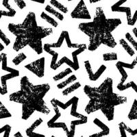 patrón abstracto de estrellas en negrita sin fisuras. grunge patrón urbano color negro sobre fondo transparente. silueta repetida como telón de fondo. vector