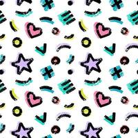 Vector seamless pattern with variou simple textured geometric shapes on white background. Seamless pattern can be used for textile, wallpaper, wrapping paper, web.