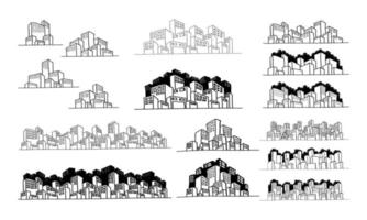 Set of hand drawn cityscape illustration vector