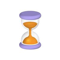 3D render Sand Clock, Time icon symbol. Lilac hourglass isolated on white background. Vintage sandglass with sand inside to measure time. Time management concept. Vector rendering illustration.
