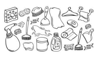 Hand drawn home cleaning or house cleaning icons vector