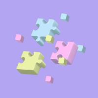 3d fast render Jigsaw puzzle concept. Tiling puzzle. Puzzles parts on lilac background. Isolated vector 3d objects