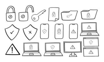 iconos de seguridad y protección dibujados a mano vector