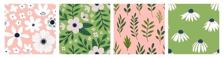 patrón estético contemporáneo imprimible sin costuras con diseño de estampado botánico primaveral. manzanilla decorativa, flores y hojas. fondo boho pastel minimalista para tela, papel tapiz o envoltura. vector