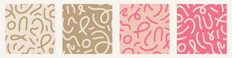 Set of Aesthetic Contemporary printable seamless pattern with abstract Minimal elegant line brush stroke shapes and line in retro colors. vector