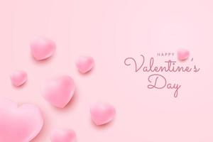 Happy Valentines day background with realistic 3D love heart. Romantic background design. Holiday banner, web poster, flyer, stylish brochure, greeting card, cover. Vector art illustration.