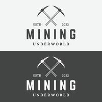 Pickaxe vintage template design in retro style,concept for business,label,industrial or mining tool. vector