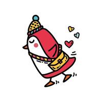 Cute little penguin postman running with a whole bag of colorful hearts vector