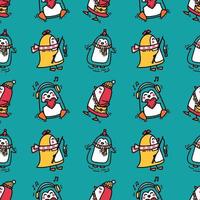 Cute little penguins in colorful print for kids textile vector
