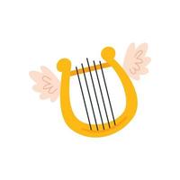 Lyre with wings. Flying lyre. Vector cartoon hand drawn illustration.