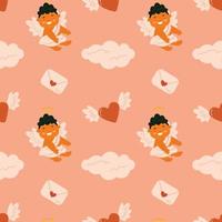 Seamless pattern with clouds and Cupids. Cute repeating design for textile and fabrics. Vector illustration.