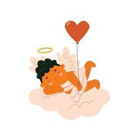 lindo bebé cupido acostado en la nube. personaje de ángel bebé aislado sobre fondo blanco. ilustración vectorial para st. tarjeta de san valentín, impresión, diseño de productos para niños. vector