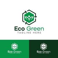 Eco green solutions logo template premium vector, hexagon human icon logo vector