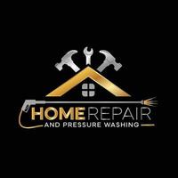 Home repair and pressure washing logo design template with cross hammers and wrench vector