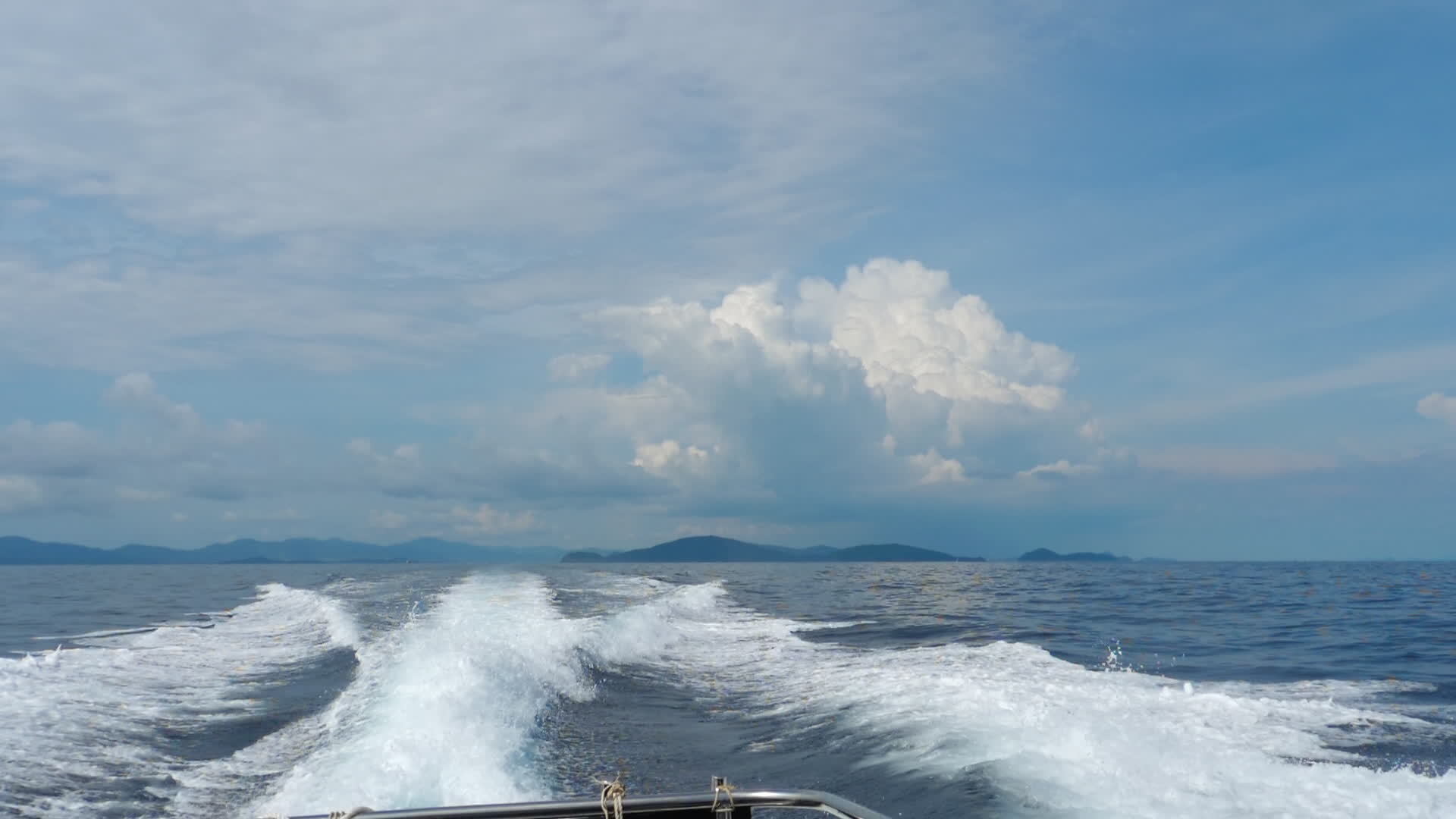 Point of view video of a speed boat rushing to to the islands of racha