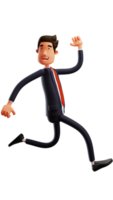 ilustración 3d trabajador de oficina diligente personaje de dibujos animados en 3d. oficinista de dibujos animados sonriendo y corriendo persiguiendo el tiempo. personaje de dibujos animados en 3d png