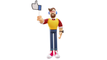 3D illustration. Stylish young 3D Male Cartoon Character. Stylish man standing holding like sign. The man smiled sweetly. 3D Cartoon Character png