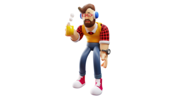 3D illustration. Naughty Boy 3D Cartoon Character. Naughty young man in a drunken state. Drunk young man carrying a glass of beer. 3D Cartoon Character png
