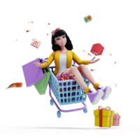 menina com renderização 3d de conceito de compras png