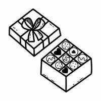 Box of chocolates. Sweet gift. Vector doodle illustration.