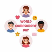 World Compliment Day. People exchange positive emotions and messages. Good mood. vector