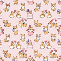 Cute corgi and heart. Seamless pattern for Valentine  Day. Printing on fabric and wrapping paper. vector